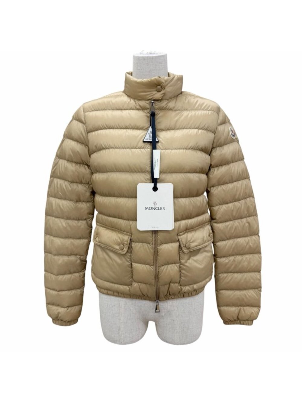 Moncler Logo Patch Pocket Double Zip Up Jacket Beige